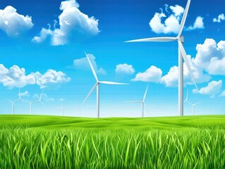 A solitary wind turbine stands tall on a snow-capped mountain peak under a clear blue sky at dawn