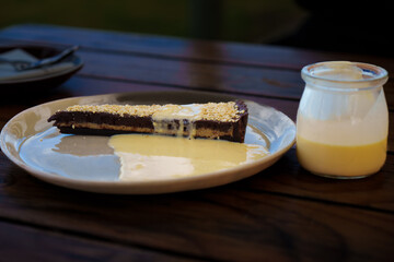Chocolate desert with custard