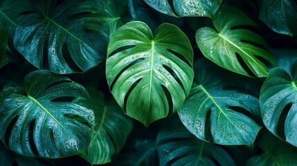 Fototapeta premium Tropical background of lush green leaves