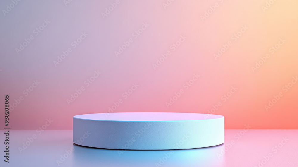 Poster stylize product placement backdrop, stylized blank podium with a smooth finish against a soft gradie