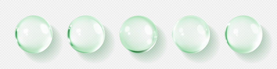 Hyaluronic acid  bubbles. Collagen clear drops. Cosmetic serum. Skincare product. Vector illustration