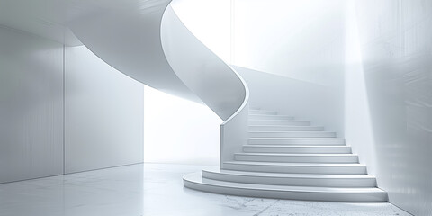 Minimalist white spiral staircase in a modern interior space