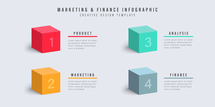 Four cubes process chart slide template. Infographic vector template