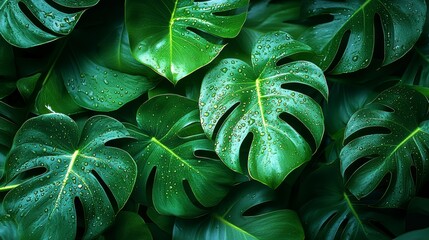 Tropical background of lush green leaves