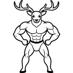 A ferocious deer athlete posing line art vector illustration