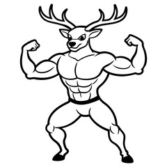 A ferocious deer athlete posing line art vector illustration