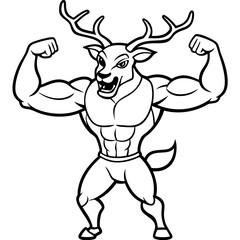 A ferocious deer athlete posing line art vector illustration