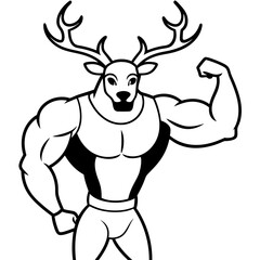 A ferocious deer athlete posing line art vector illustration