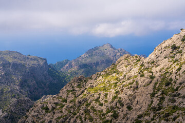  Picturesque aerial view of  Mallorca mountain landscape. Majestic mountains. Mallorca, Spain, Balearic Islands. Summer vacation, tourism.