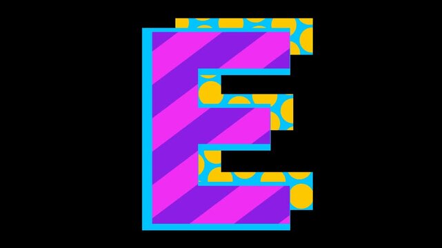 Abstract retro pattern alphabet letter E icon animation 