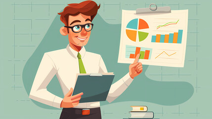 Businessman shows business plan. Cartoon Vector Illustration.