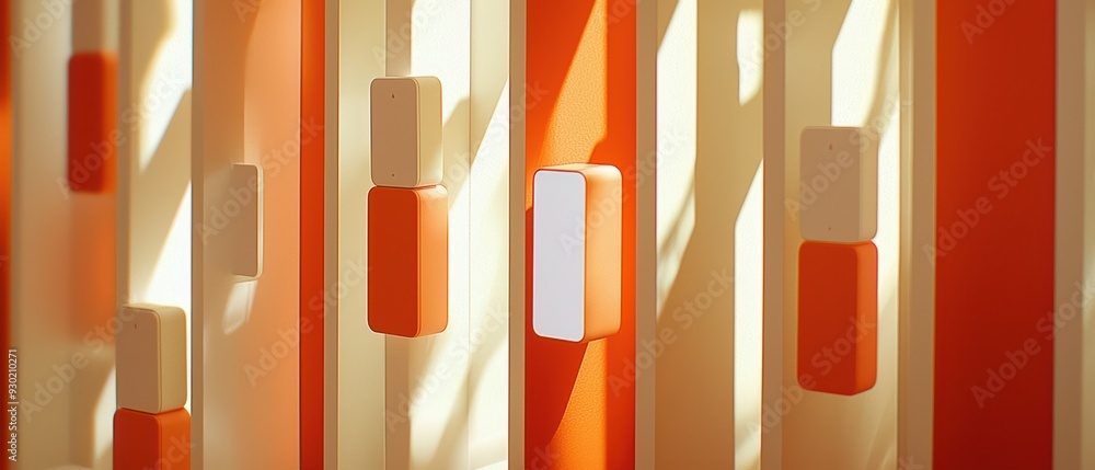 Poster a modern abstract design featuring vivid orange and neutral tones, creating a visually striking patt