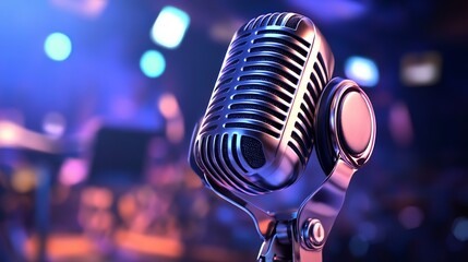 Professional microphone and headphones at the radio station, entertainment and communication concept