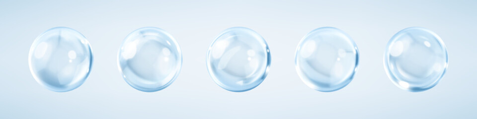 Obraz premium Collagen serum or cosmetic essence drops. Collagen serum bubbles. Concept skincare cosmetics solution. Vector 3d illustration