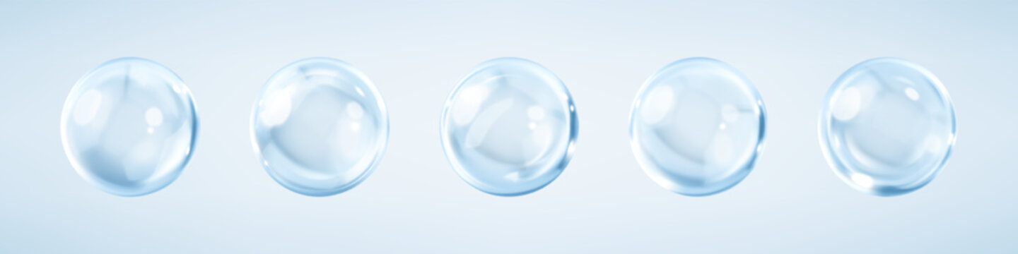 Collagen serum or cosmetic essence drops. Collagen serum bubbles. Concept skincare cosmetics solution. Vector 3d illustration