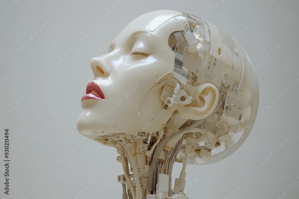 Aufkleber lifelike robotic head with exposed circuits symbolizing the intricate design and engineering of ai d