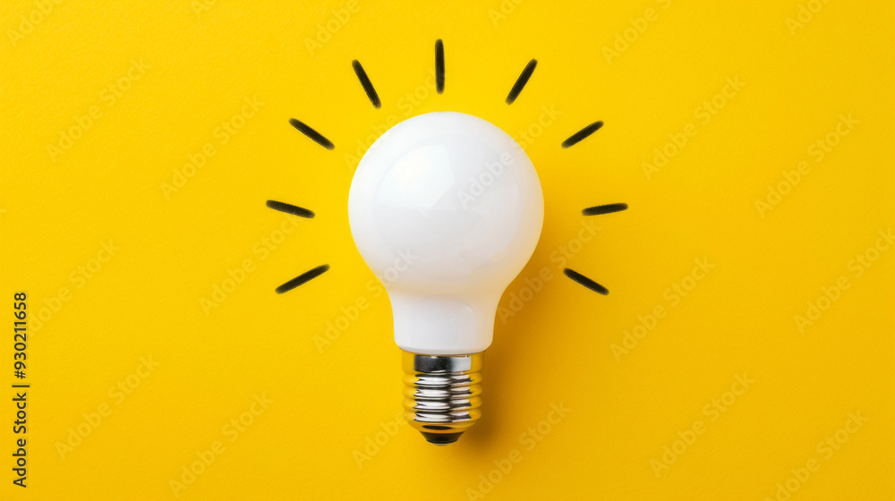 Poster a glowing white light bulb stands out against a bright yellow backdrop, emphasizing simplicity and w