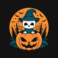 Spooky Halloween Ghost and Pumpkin Vector Illustration