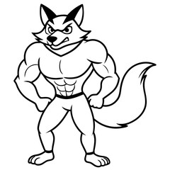 A ferocious fox athlete posing line art vector illustration