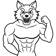 A ferocious fox athlete posing line art vector illustration