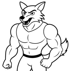 A ferocious fox athlete posing line art vector illustration