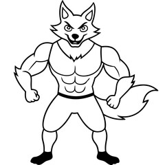 A ferocious fox athlete posing line art vector illustration