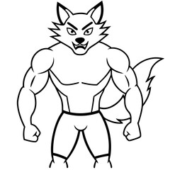 A ferocious fox athlete posing line art vector illustration