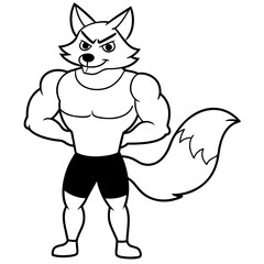 A ferocious fox athlete posing line art vector illustration