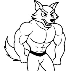 A ferocious fox athlete posing line art vector illustration