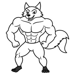 A ferocious fox athlete posing line art vector illustration