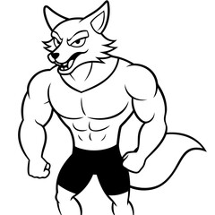 A ferocious fox athlete posing line art vector illustration