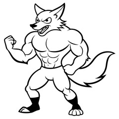 A ferocious fox athlete posing line art vector illustration