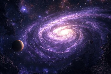 Obraz premium Space cosmic illustration with planets scene created with Generative AI