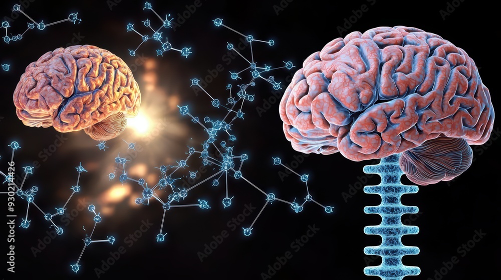 Poster an artistic representation of a brain connected to neural networks, symbolizing the link between cog