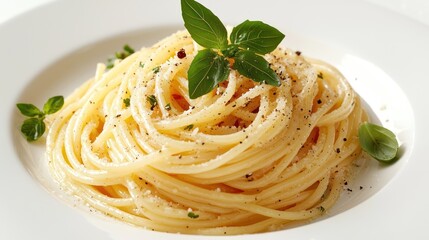 Exquisite Fine Dining: Gourmet Spaghetti with Fresh Herbs on Luxurious Plate in Studio Light,Generative AI
