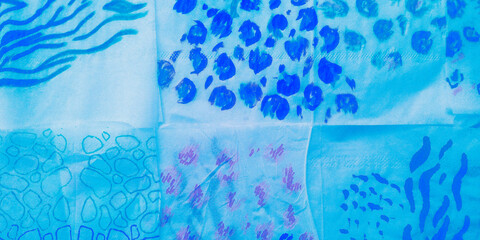 Blue Beach Watercolor. Printed Dot. Animal Fur
