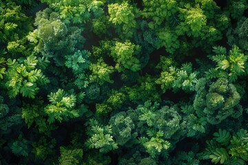 Aerial view of lush green forest canopy creating a natural, serene landscape. Perfect for nature, environment, and greenery themes.