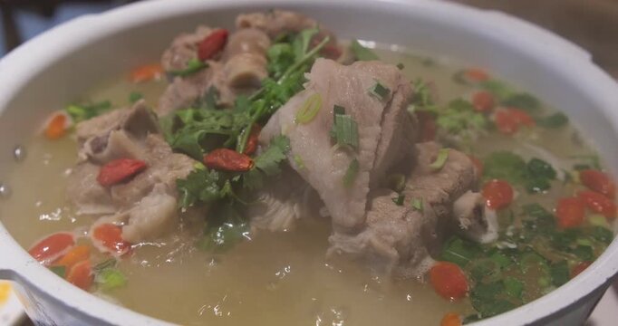 cooking delicious Chinese mutton soup. traditional food in Ningxia, China