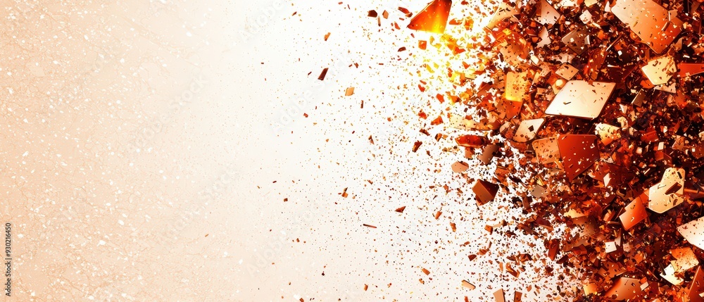 Aufkleber dynamic explosion of debris, creating an abstract background with warm tones and scattered particles