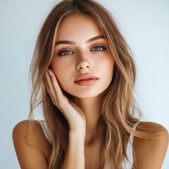 Obraz premium A beautiful young woman with long blonde hair and blue eyes