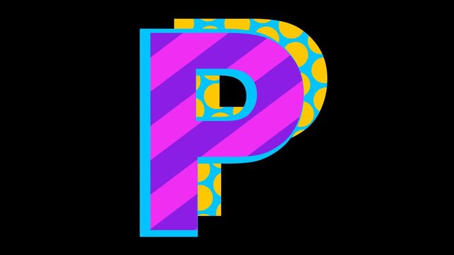Abstract retro pattern alphabet letter P icon animation 