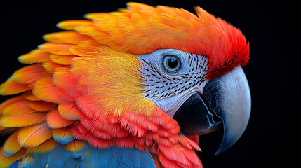 Fototapeta premium A close-up of a colorful parrot with vibrant plumage, capturing the intricate details and rich hues of its feathers.