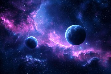 Obraz premium Space cosmic illustration with planets scene created with Generative AI