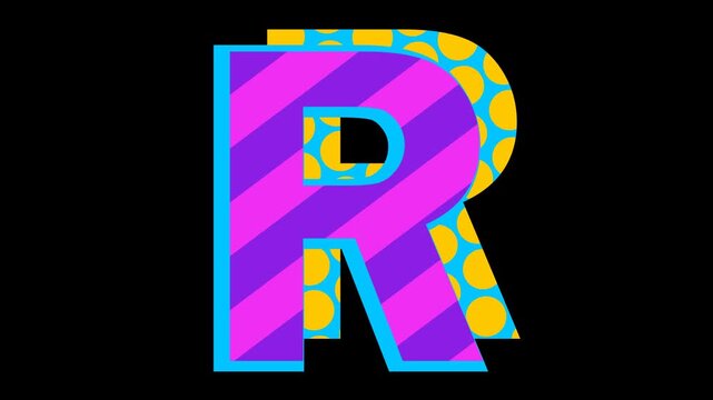 Abstract retro pattern alphabet letter R icon animation 