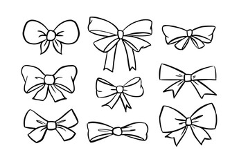 Bows, doodle, sketch, monochrome sketch, hand drawn vector