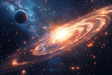 Space cosmic illustration with planets scene created with Generative AI