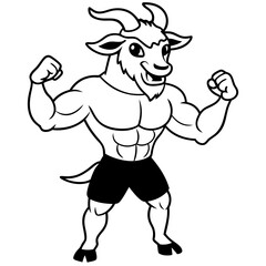A ferocious goad athlete posing line art vector illustration