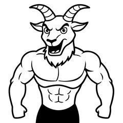 A ferocious goad athlete posing line art vector illustration