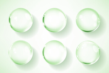 Hyaluronic acid  bubbles. Collagen clear drops. Cosmetic serum. Skincare product. Vector illustration