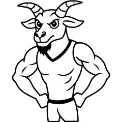 A ferocious goad athlete posing line art vector illustration